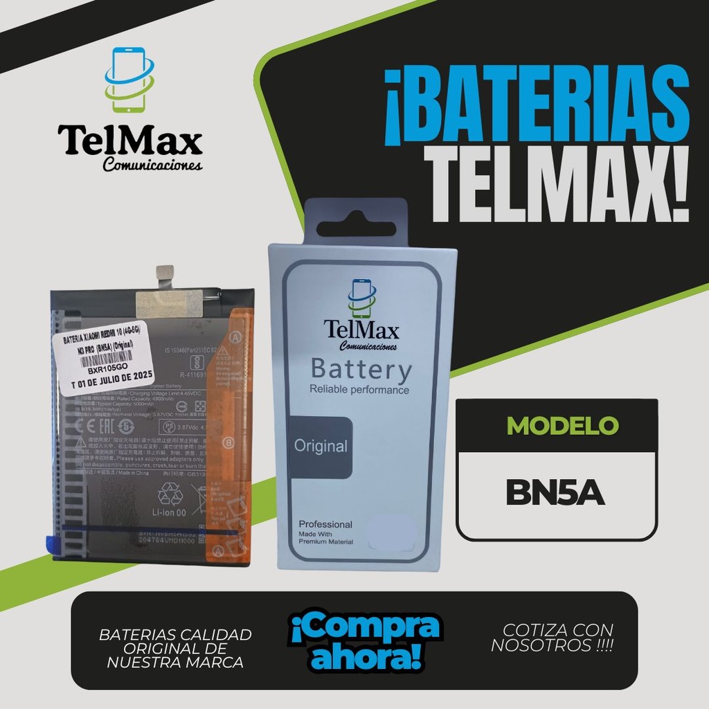 BATERIA PARA XIA REDMI 10 (4G-5G)/ M3 PRO / NOTE 10 5G (BN5A) (Original)