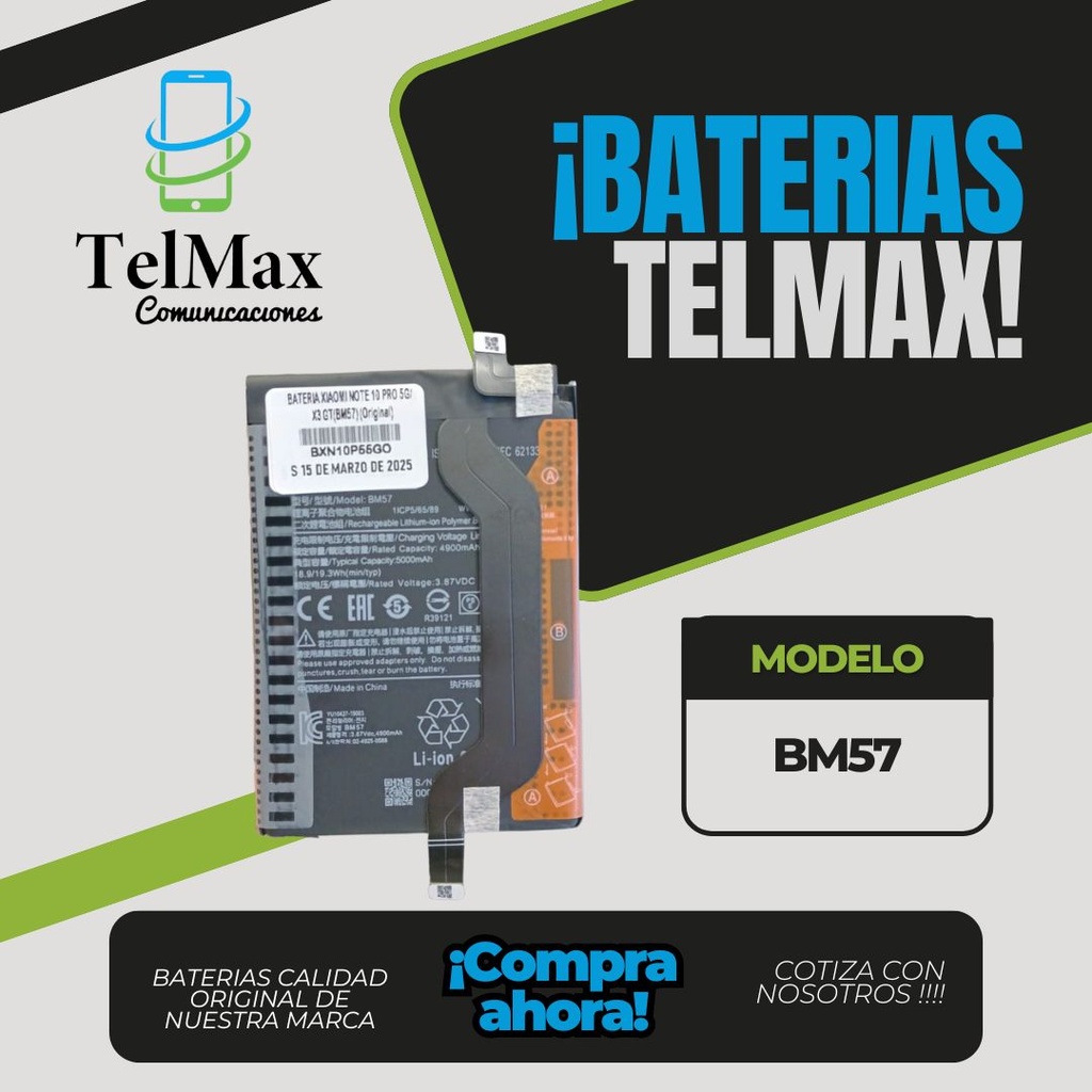BATERIA XIAOMI NOTE 10 PRO 5G/ X3 GT(BM57) (Original)