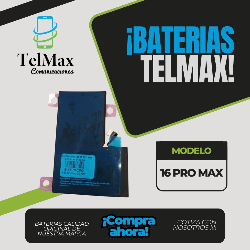 BATERIA PARA 16 PRO MAX (CON FLEX)(Original)