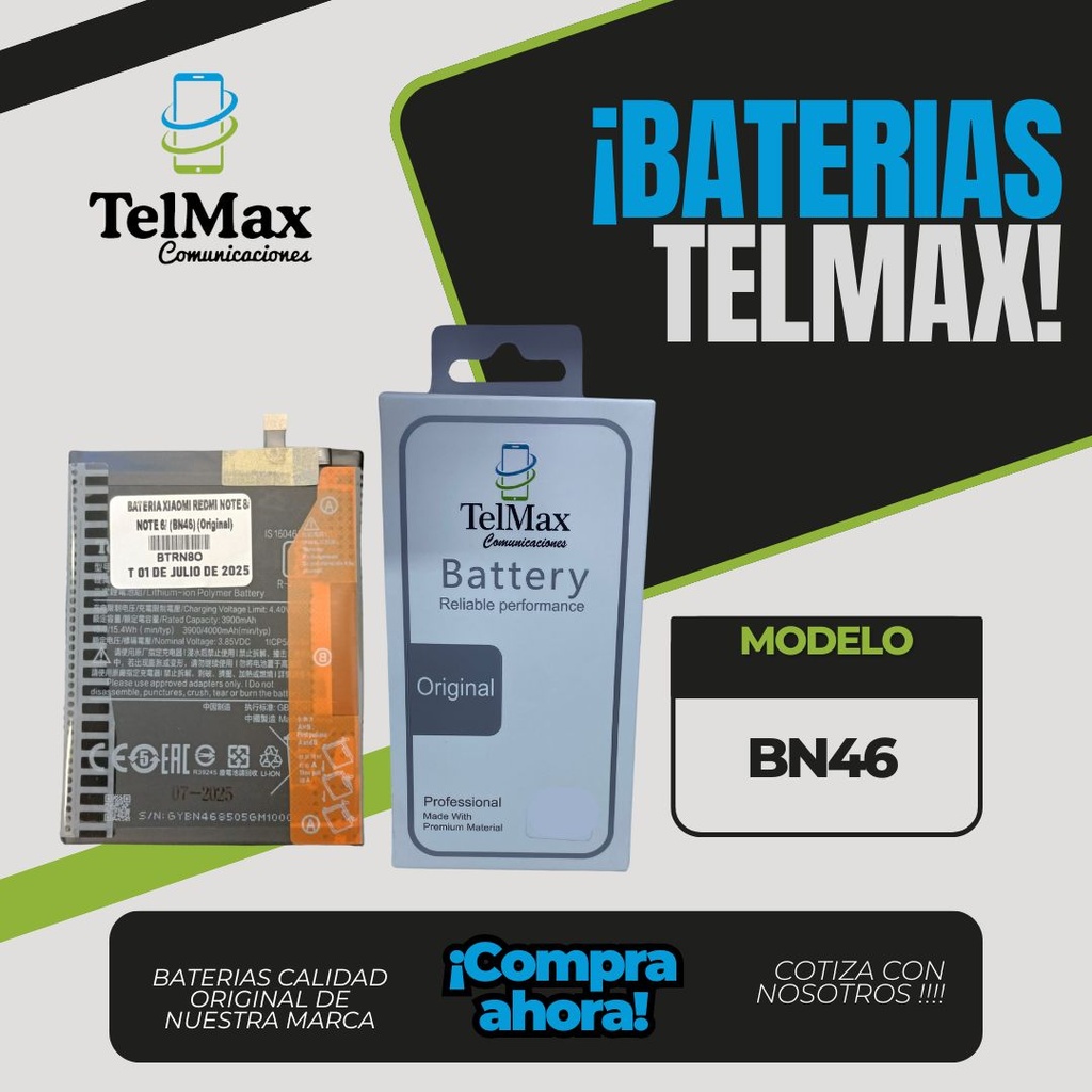 BATERIA PARA XIA REDMI NOTE 8/ NOTE 6/ REDMI 7/ NOTE 8T (BN46)