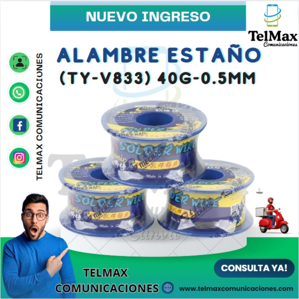 ALAMBRE ESTAÑO SOLDADURA MECHANIC (TY-V833) 40G