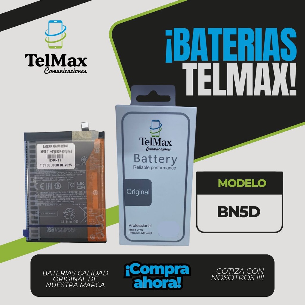 BATERIA PARA XIA REDMI NOTE 11 4G/ NOTE 11S/ NOTE 12S/ M4 PRO 4G (BN5D) (Original)