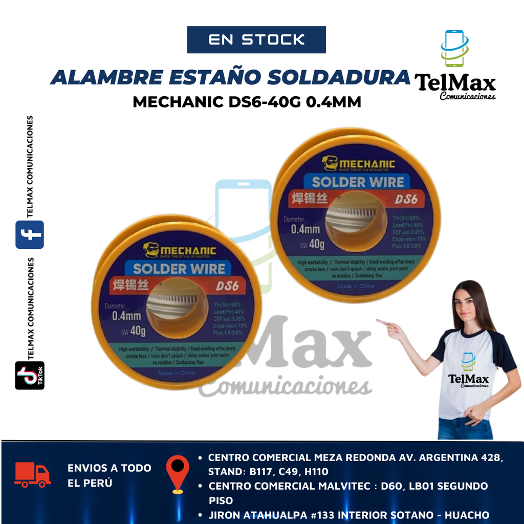 ALAMBRE ESTAÑO SOLDADURA MECHANIC DS6 40G