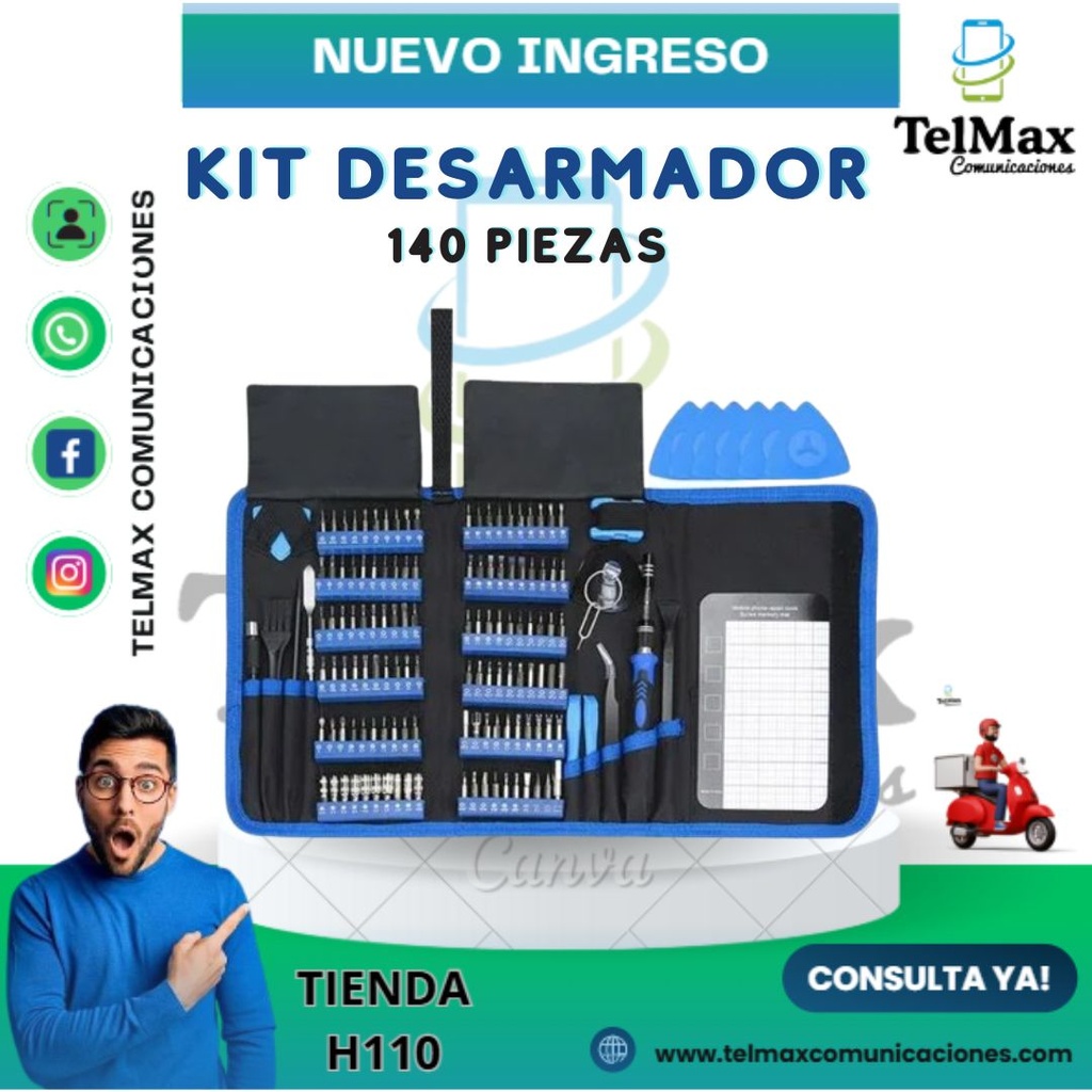 KIT DE DESARMADOR 140 PIEZAS (Azul)