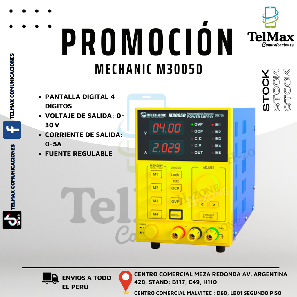 FUENTE DE ALIMENTACION MECHANIC M3005D(30V/5A)4 Digitos | Telmax