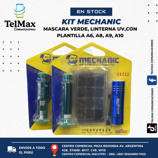[MSMS1512V] Máscara de soldadura Mechanic S1512, verde, 10 ml, con plantilla (A6, A7, A8, A9, A10), con linterna UV, UV