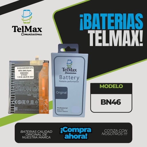 BATERIA PARA XIA REDMI NOTE 8/ NOTE 6/ REDMI 7/ NOTE 8T (BN46)