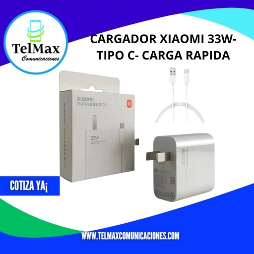 [CX33WTC] CARGADOR XIAOMI 33W- TIPO C- CARGA RAPIDA