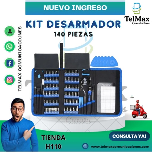 [KDD140P] KIT DE DESARMADOR 128 PIEZAS (Azul)
