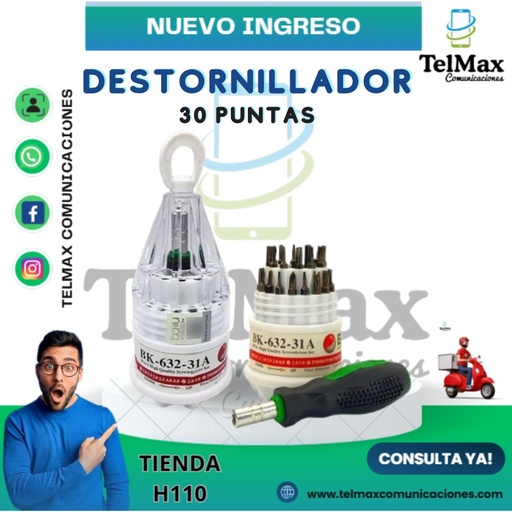 [DJ30P632A] DESTORNILLADOR JUEGO 30 PUNTAS BK-632-31A RETRACTIL