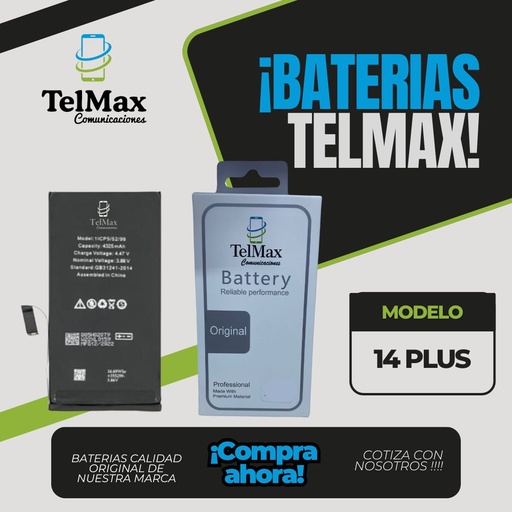 [BI14PCFD] BATERIA IPHONE 14 PLUS (CON FLEX)(DIAGNOSTICO)